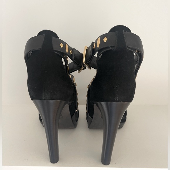Tory Burch Verona Size 6.5 Black Suede Gold Studded High Heels - Picture 6 of 9